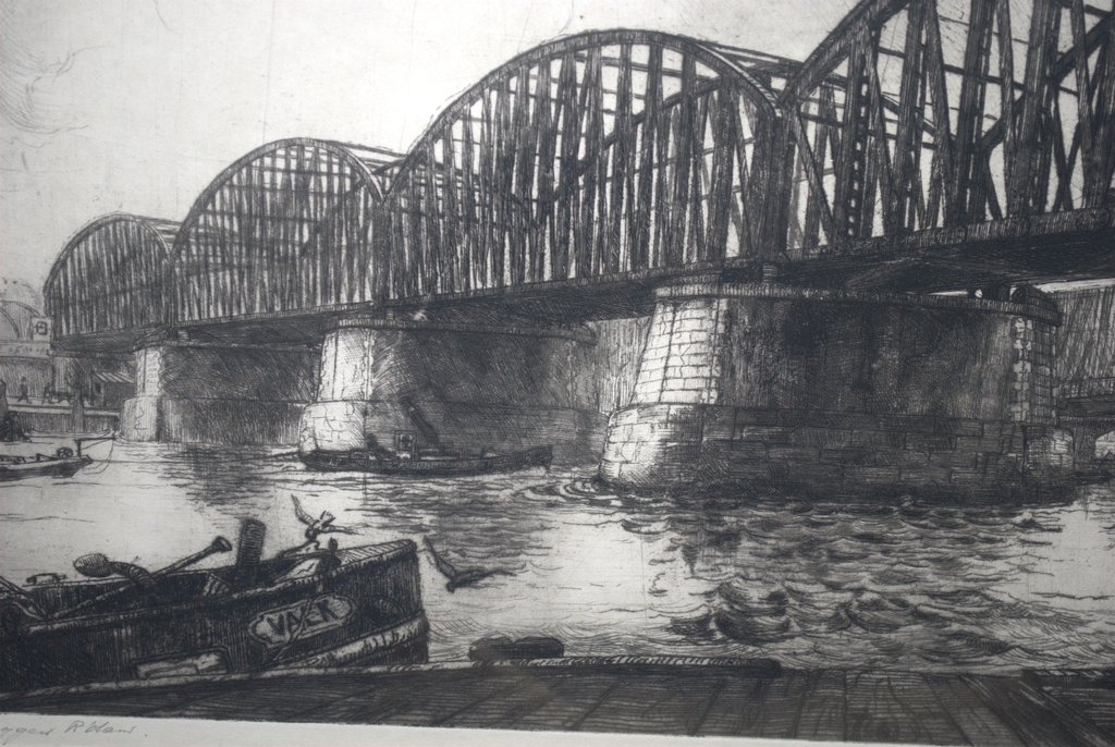 de oude Maasbruggen te Rotterdam - ets uit ca.1925 kopen? Bied vanaf 20!