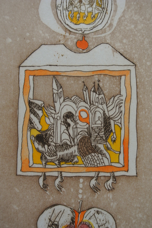 Matko Trebotic Mooie Kleurenets -Fliegende Stadt mit Apfel-. 1978. kopen? Bied vanaf 59!