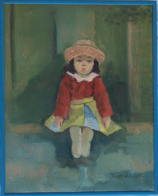 Reyer Sluis : Olieverf op doek , Meisje – gesigneerd & Ingelijst - 1986 verkocht voor € 122!