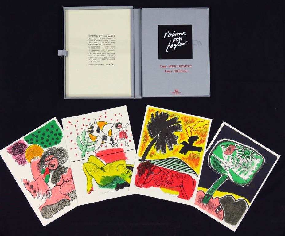 Corneille: Portfolio met 4 litho's + een boekje in map, Femmes et Oiseaux II verkocht voor € 300!