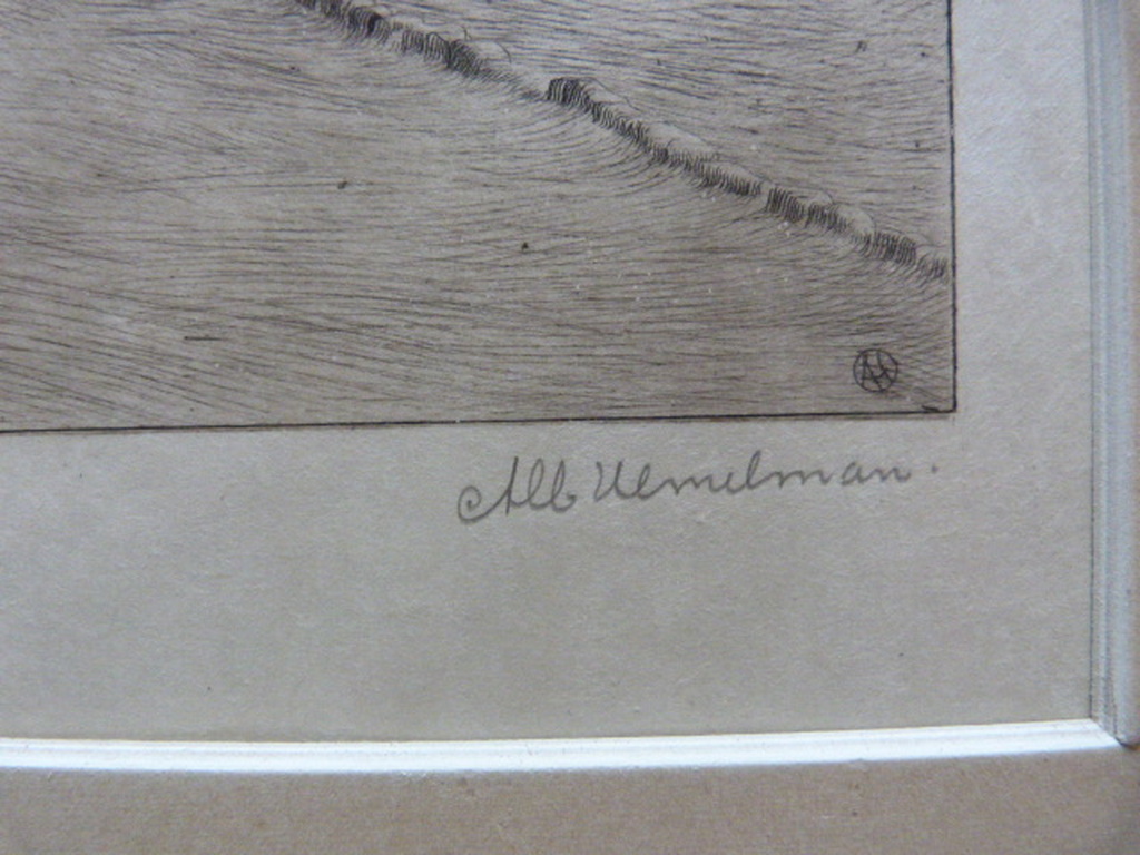 Albert Hemelman  -  ets  -  dorpsplein bij de kerk. kopen? Bied vanaf 1!