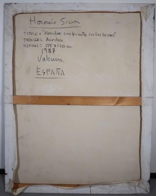 Horacio Silva: Acryl op doek, Hombre contuento en los brazos (Zeer groot) kopen? Bied vanaf 200!