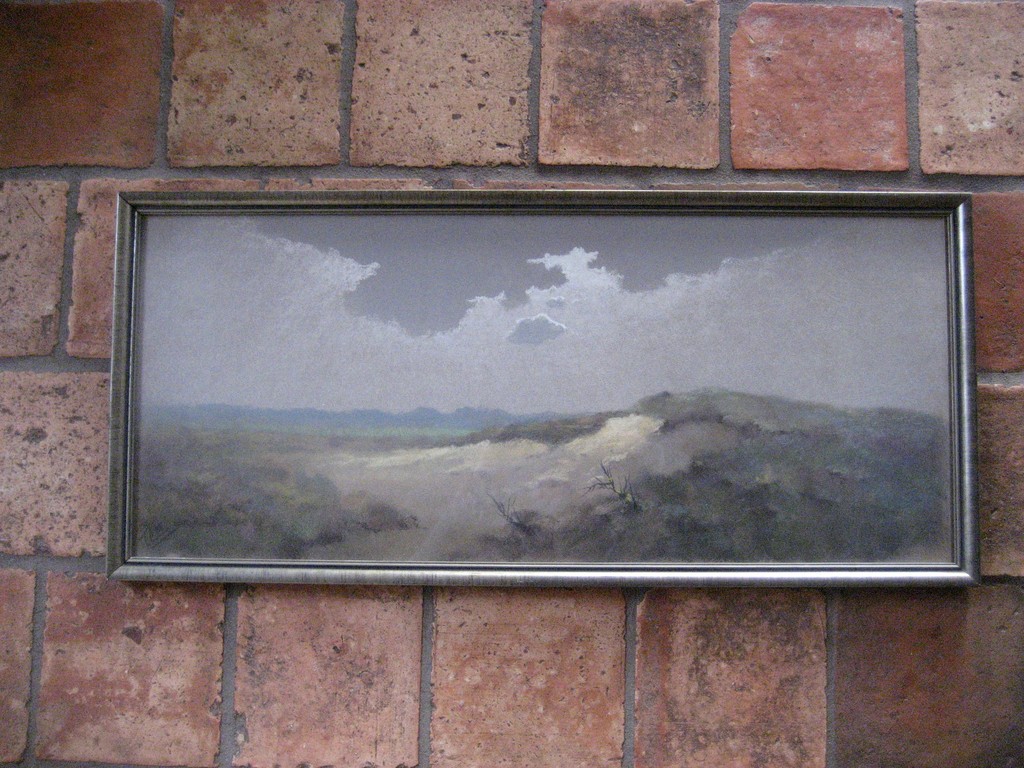 T.Cox -gesigneerde  pastelschilderij - 'zandverstuiving' kopen? Bied vanaf 75!