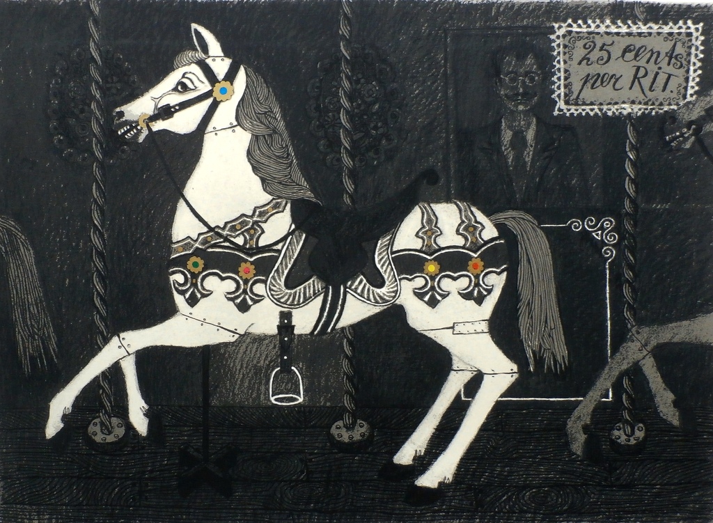 Ella van Schaik - Zeefdruk: paard draaimolen - 1980 verkocht voor € 45!