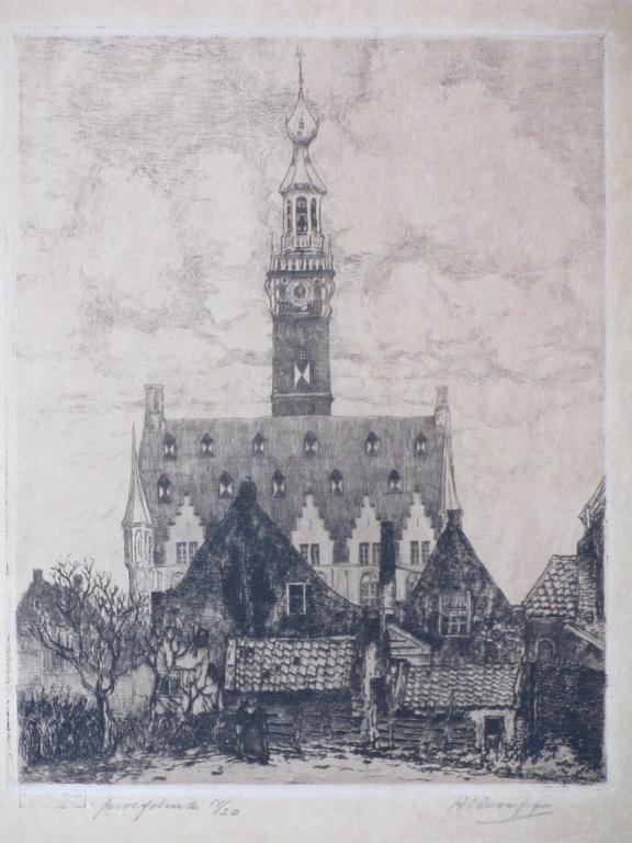 Herman Heuff, Gezicht op Veere, Ets verkocht voor € 50!