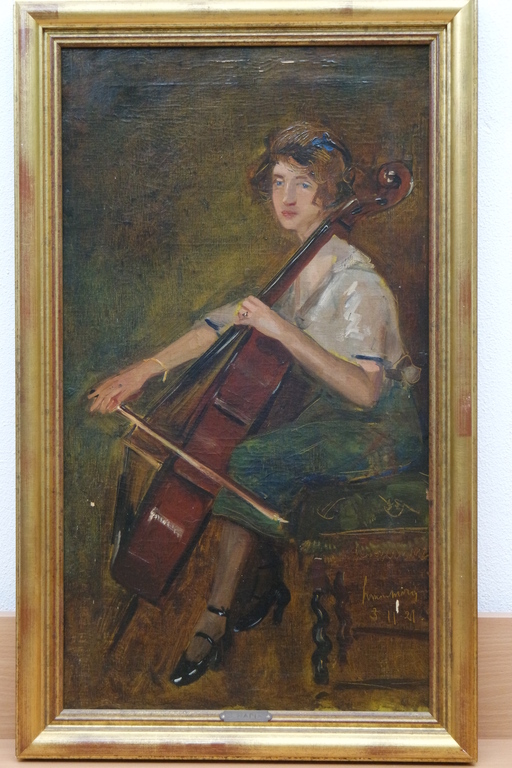Simon Maris - olieverf op doek - vrouw met cello - gesigneerd r. onder verkocht voor € 1225!