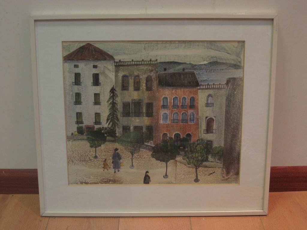 monogram JMM - pastel "Parijs - personen op plein" omstreeks 1950  kopen? Bied vanaf 1!