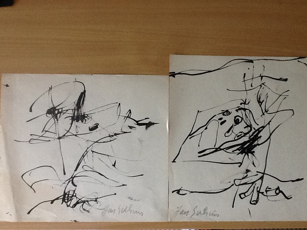 Jan Sierhuis: tekening op muziekpapier, verkeers ongeluk. kopen? Bied vanaf 50!