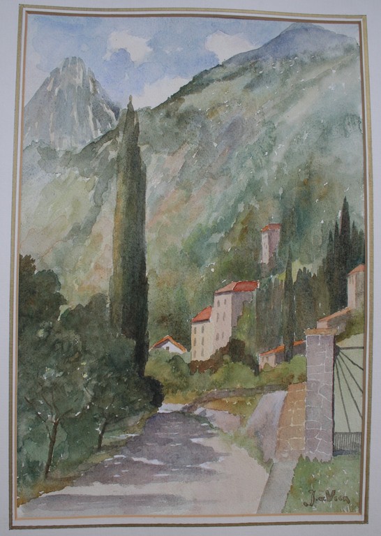 Jaap van Veen, grote aquarel, bij Gargnano, de grote cyprus kopen? Bied vanaf 35!