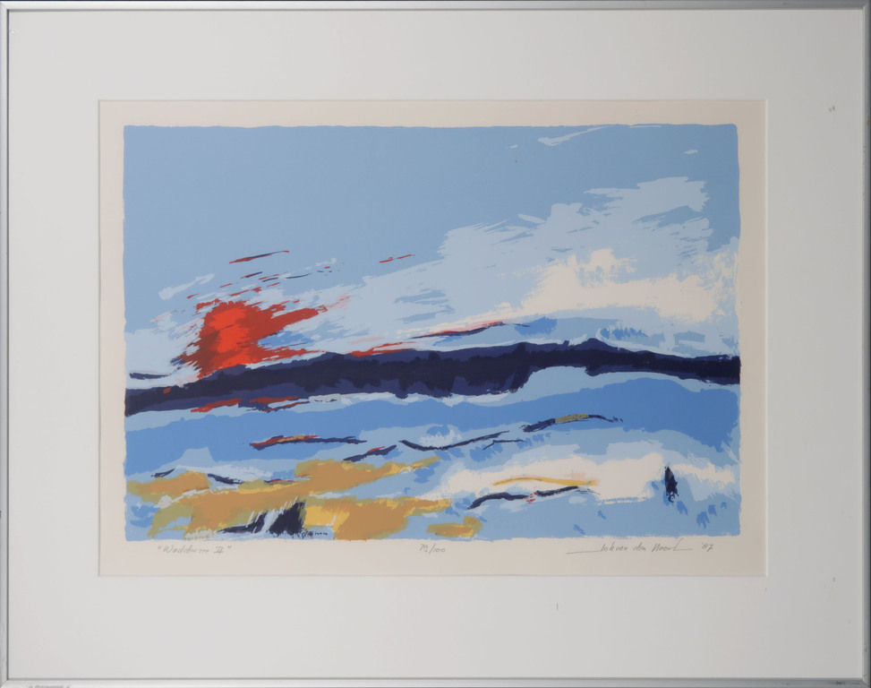 Johan van den Noort: Zeefdruk, Waddenzee II - Ingelijst verkocht voor € 40!