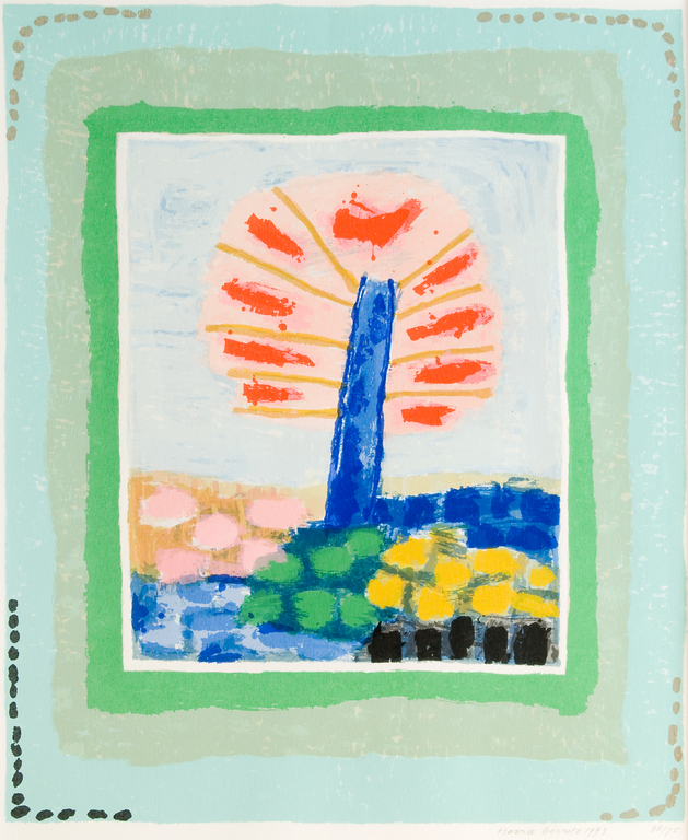 Ingelijste zeefdruk van Harrie Gerritz met de titel Boom in voorjaar verkocht voor € 40!