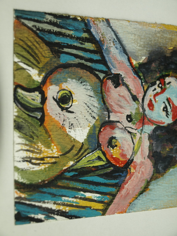 Kunstenaar onbekend : Gouache – Vrouw/Hond/Eend – Ingelijst- COBRA  kopen? Bied vanaf 1!