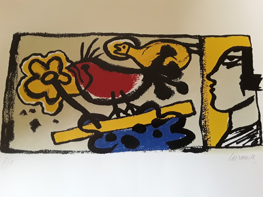 Corneille Lithografie vrouw,vogel,bloem kopen? Bied vanaf 50!