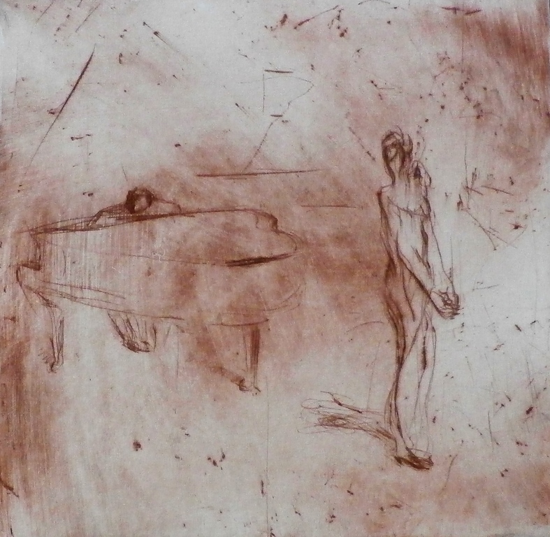 Liesbeth Kraaijpoel - ets: Man achter vleugel en vrouwelijke zangeres - 1996 kopen? Bied vanaf 45!