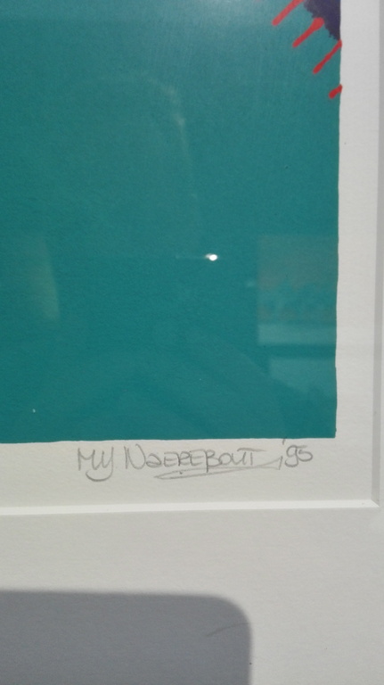 Marianne Naerebout, zeefdruk op papier in zwarte lijst, Titel: Go with the flow kopen? Bied vanaf 75!