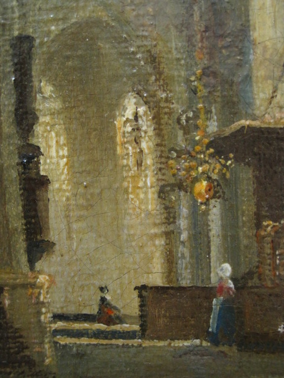 19e eeuws olieverf "interieur van kerk" onduid.gesigneerd  kopen? Bied vanaf 1!