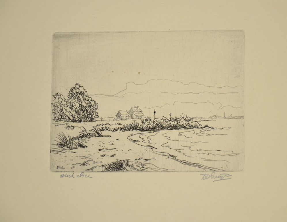 Dick van Luijn: Ets. Aan de Rijn. verkocht voor € 35!
