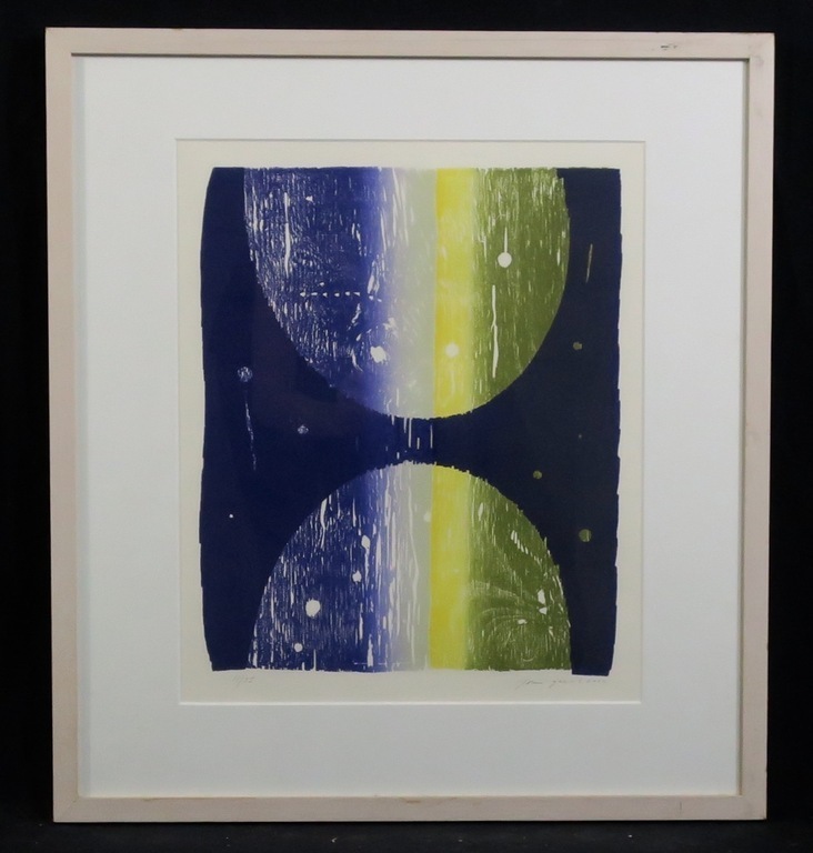 Joris Geurts: Houtsnede, Z.T. (paars) - Ingelijst verkocht voor € 45!