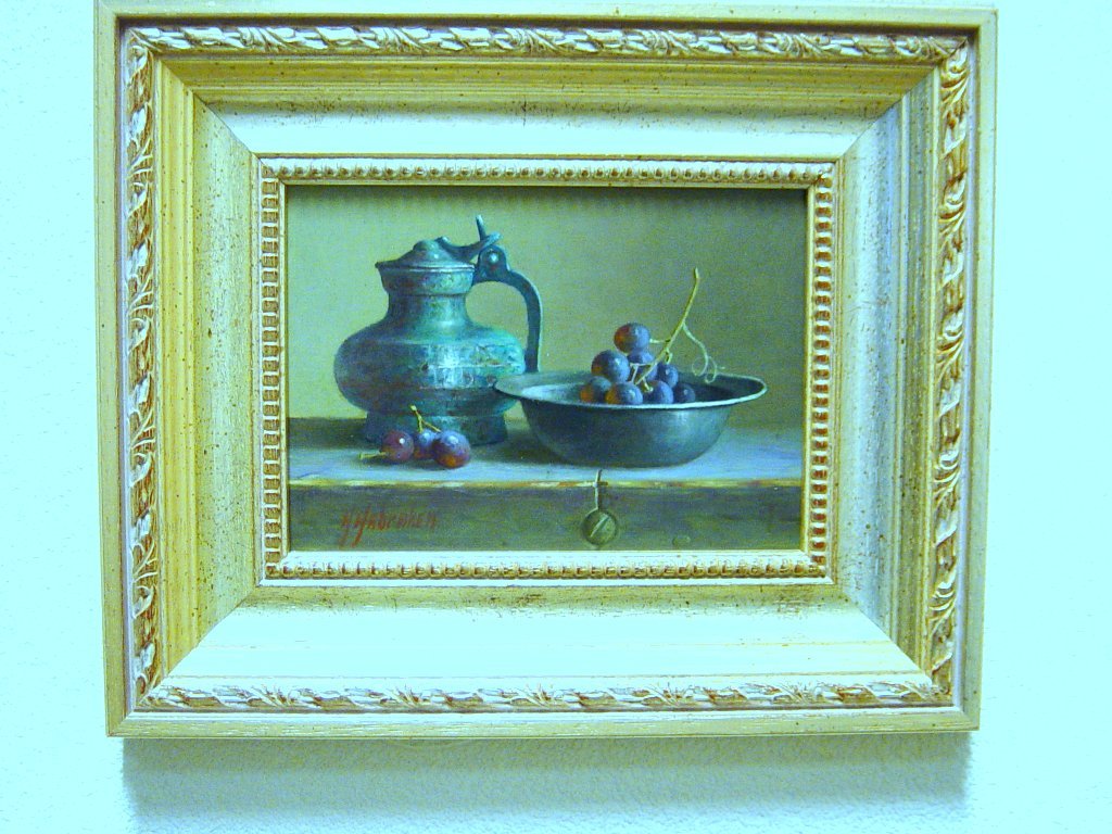 Hans Habraken - olieverf op paneel - stilleven druiven en dekselpot kopen? Bied vanaf 275!