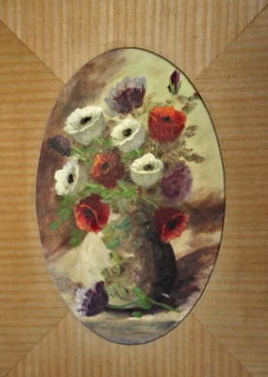 Antiek Stilleven van Anemonen-  olieverf - in ovaal houten lijst - ca. 1925 kopen? Bied vanaf 1!