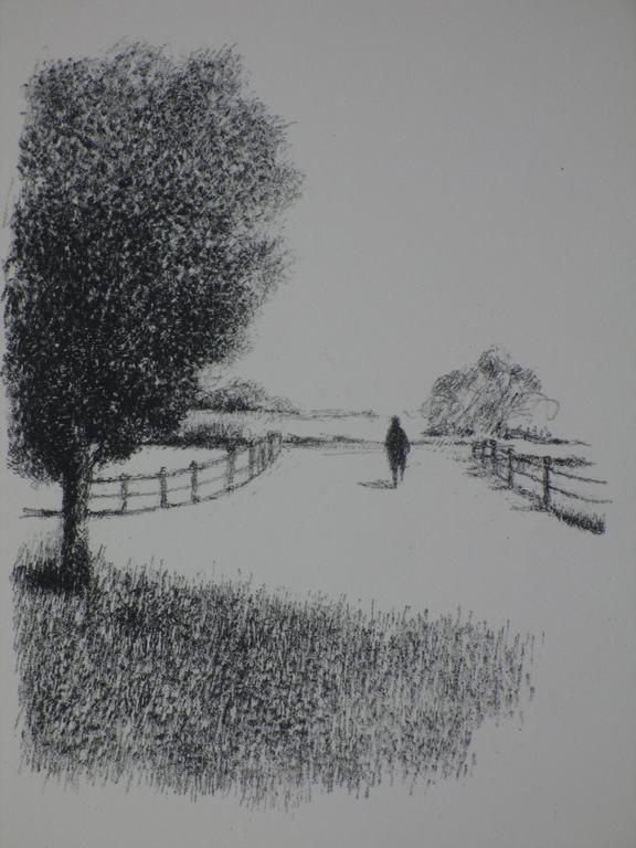 Metten Koornstra, Figuur in surrealistisch landschap. Litho kopen? Bied vanaf 50!
