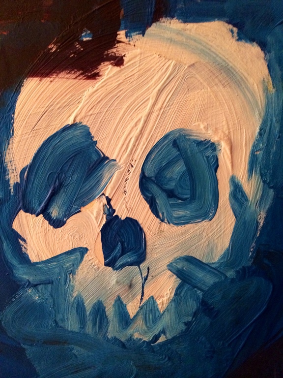 Peter Klashorst: Naked Man with Two Skulls in Blue. ca. 1979 kopen? Bied vanaf 950!
