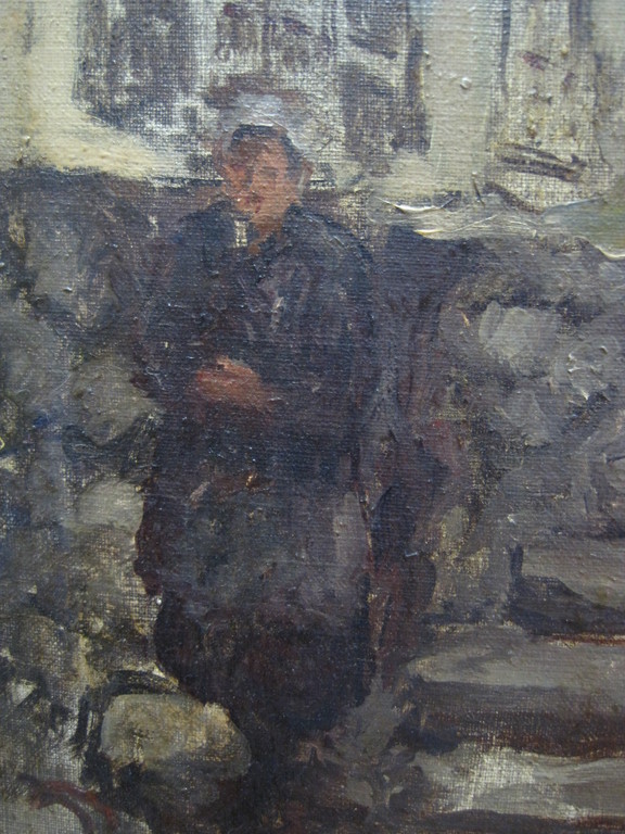 Frans Hoos 1884-1966 "Scheveningen met vrouw in klederdracht" olieverf 1920 kopen? Bied vanaf 1!