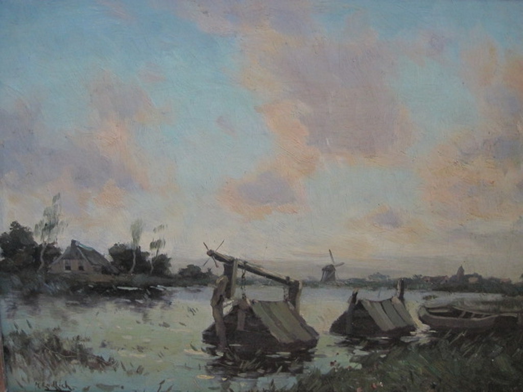 gesign. H. Endlich (Jan Knikker sr) "avondrood aan de Vecht" olieverf ca.  kopen? Bied vanaf 1!