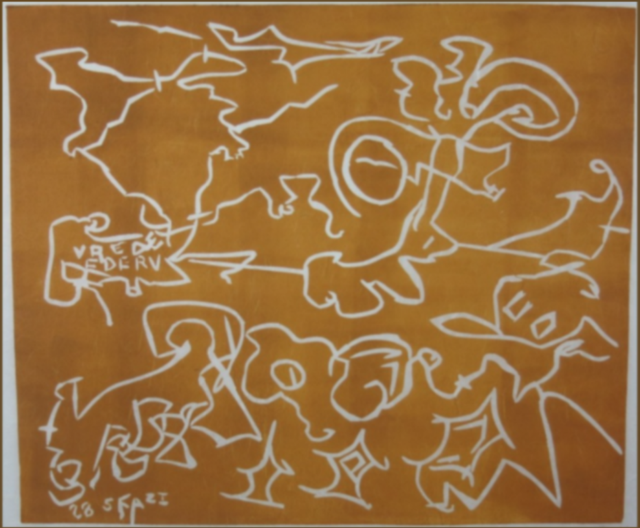 Wim Izaks: Lino op rijstpapier, Vrede oranje (groot) kopen? Bied vanaf 1!