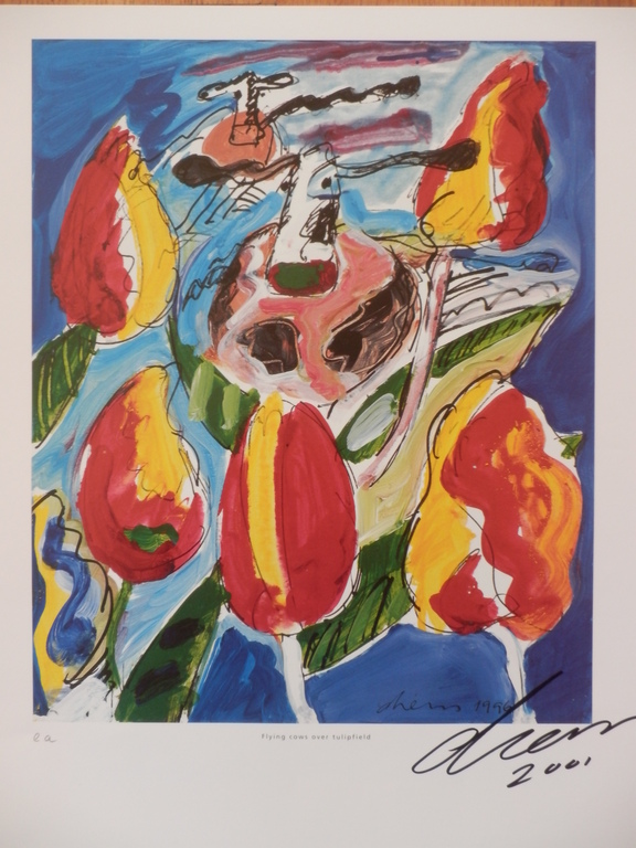 PETER DIEM   Giclee   FLYING COWS OVER TULIPFIELD  Handgesigneerd kopen? Bied vanaf 1!