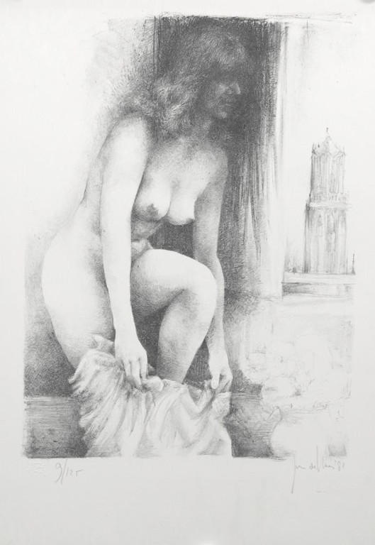 Jan de Haas, litho op geschept papier: Naakte vrouw kleedt zich aan kopen? Bied vanaf 1!