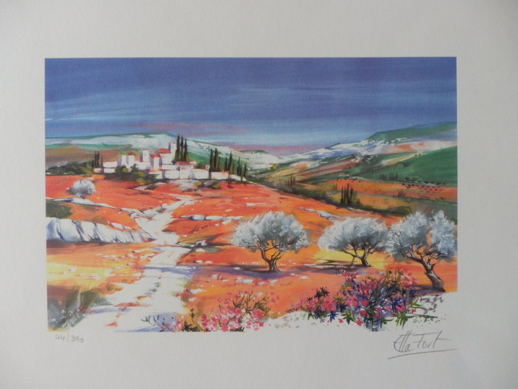 ELLA  FORT Lot van twee Litho,s    CYPRESSEN en OLIJFBOMEN  Handgesigneerd kopen? Bied vanaf 1!