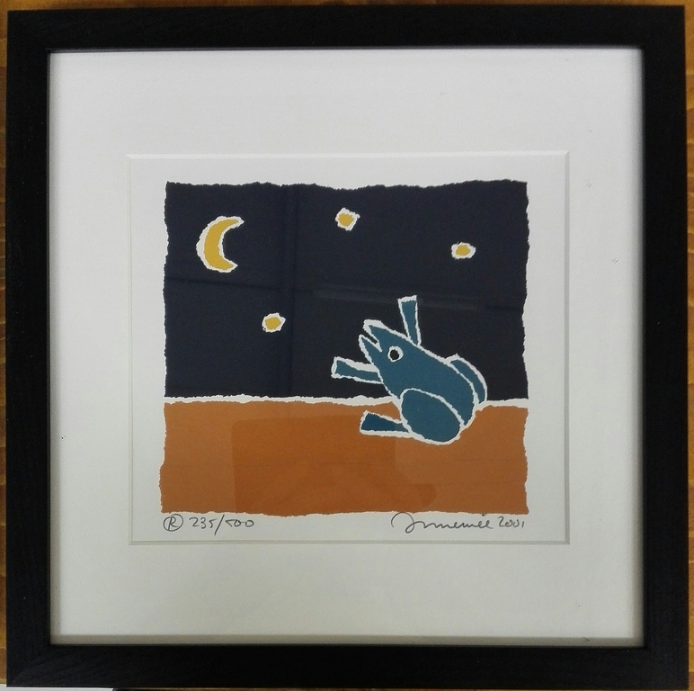 Hans Innemee, zeefdruk op papier in lijst + het kinderboekje Kwaak Kwaak verkocht voor € 50!