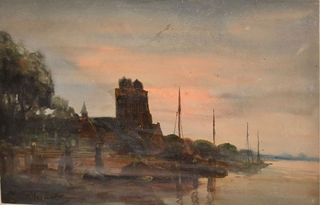A. Terhell: Aquarel op papier. Haven verkocht voor € 46!