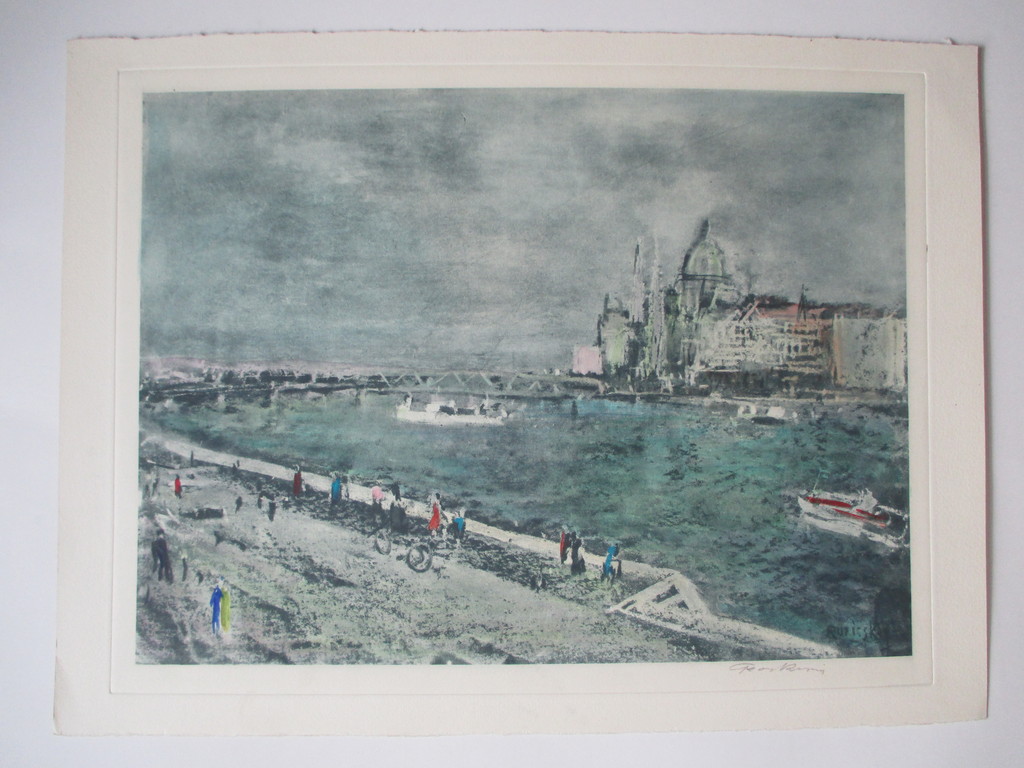 Handgekleurde ets, rivier kopen? Bied vanaf 15!