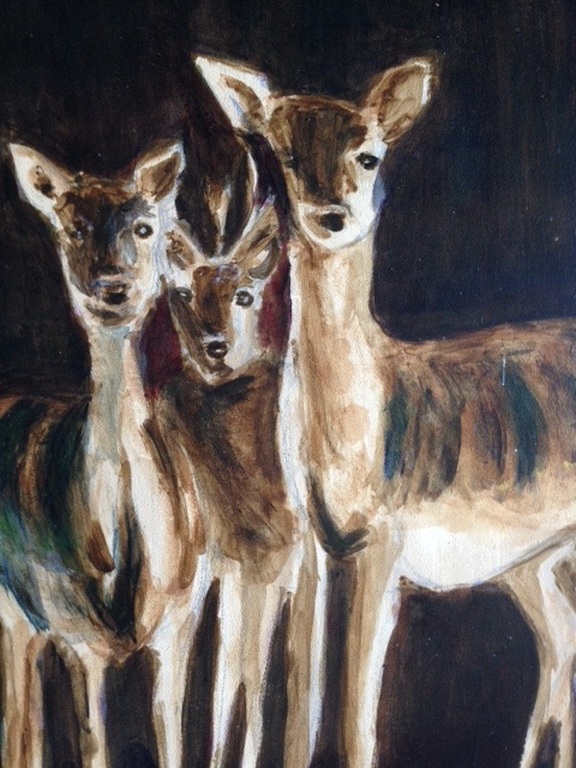 Schilderij ROEDEL HERTEN bij nacht - 70 X 50 cm - kunstenaar onbekend. kopen? Bied vanaf 25!