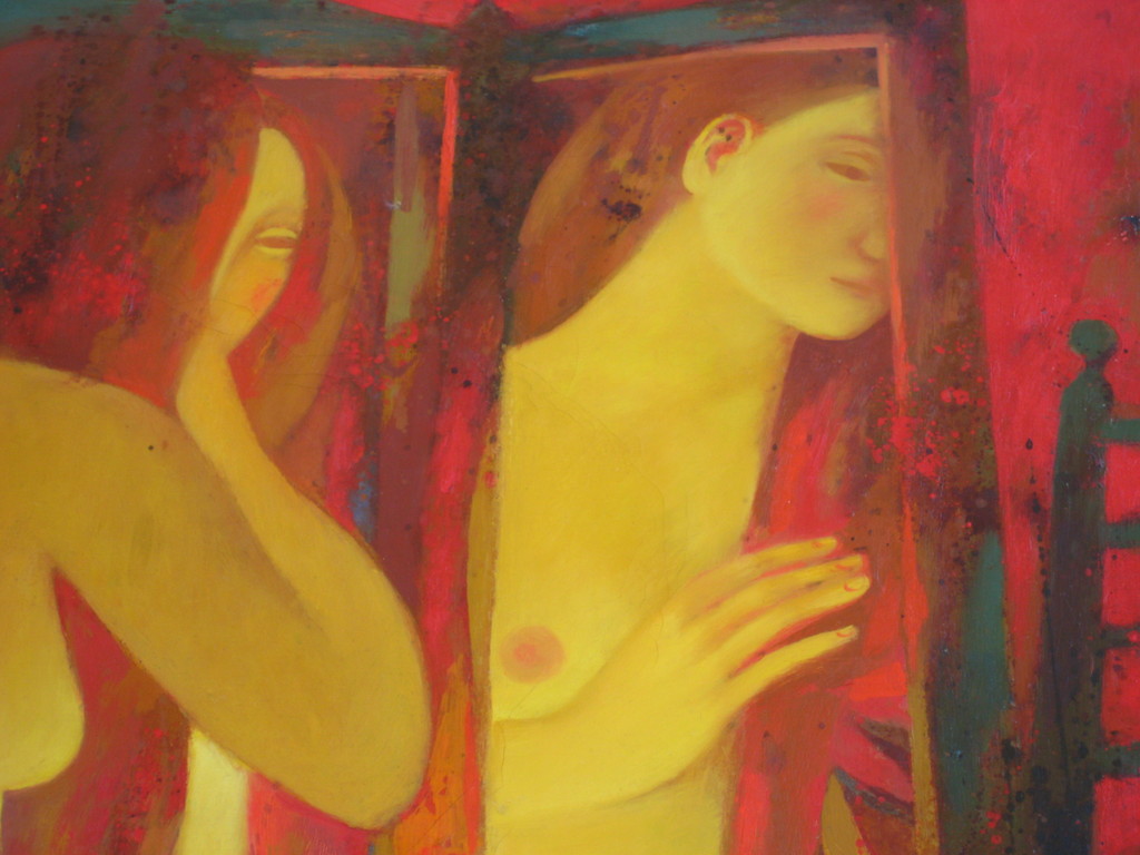 Onbekende kunstenaar. Olieverf op doek. Naakt voor spiegel. kopen? Bied vanaf 175!