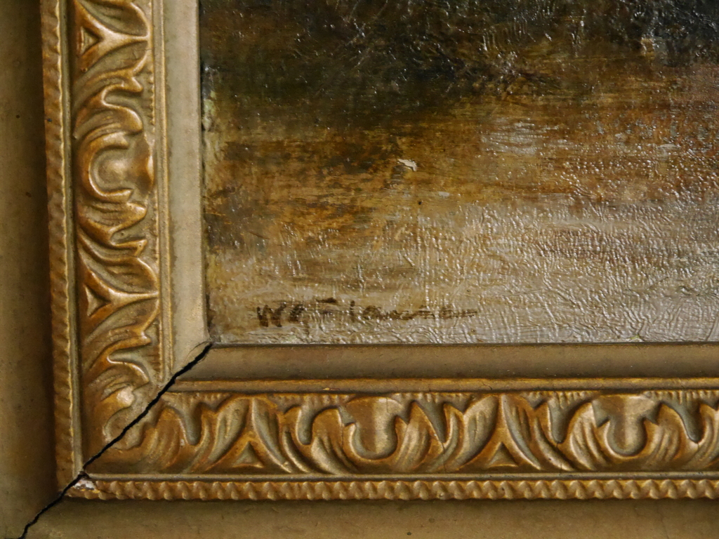 W.G.F Jansen,  op doek geschilderde afbeelding van bootje bij brug.  kopen? Bied vanaf 1750!