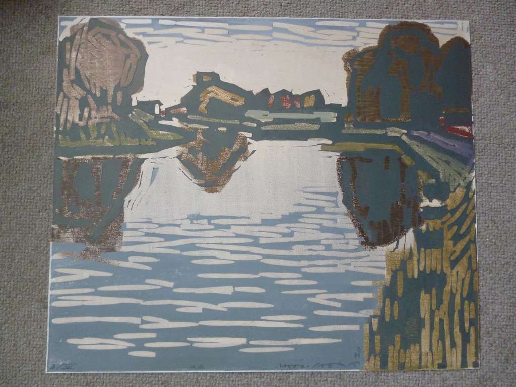 Hein Stork - kleurenlinosnede - Herfst aan de Waver verkocht voor € 90!