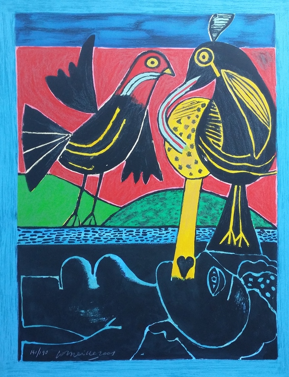 Corneille, zeefdruk, 'Vrouw met vogels' kopen? Bied vanaf 225!