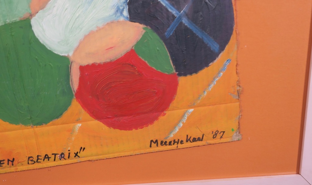 Meertje Kaal: Acryl en Olieverf op karton, Koningin der Nederlanden - Ingelijst kopen? Bied vanaf 1!