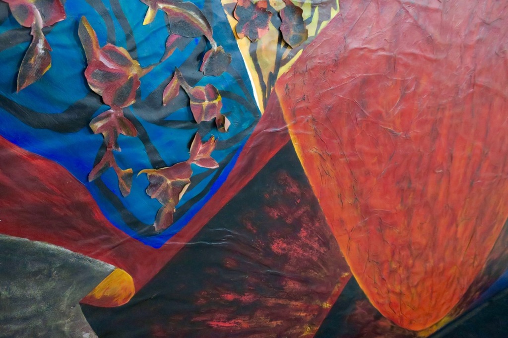 Karen Kiene: Acryl en collage op doek, Mantel - Ingelijst (zeer groot) kopen? Bied vanaf 150!