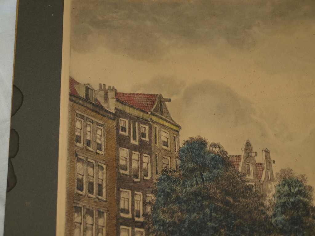 Ingekleurde ets of prent – Oude Schans Montelbaanstoren Amsterdam – Oud kopen? Bied vanaf 1!