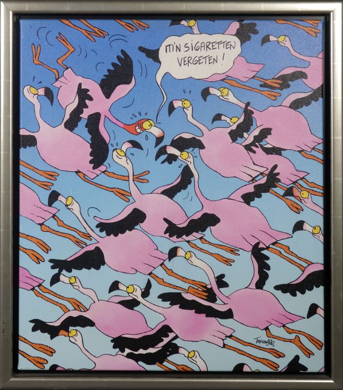 Toon van Driel: Giclee op doek, Flamingo - Ingelijst kopen? Bied vanaf 20!