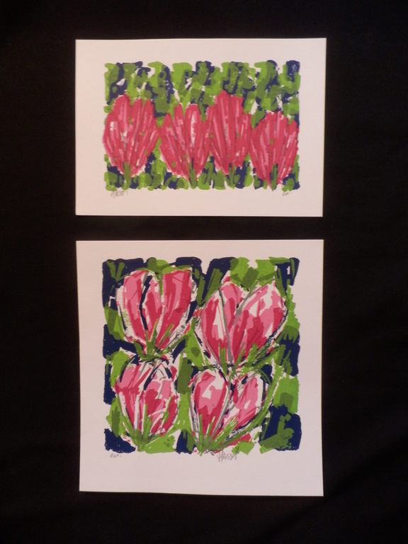 AD van HASSEL Lot van 2 handgesigneerde zeefdrukken  TULPEN MAGENTA--LEUK KADO!! kopen? Bied vanaf 1!