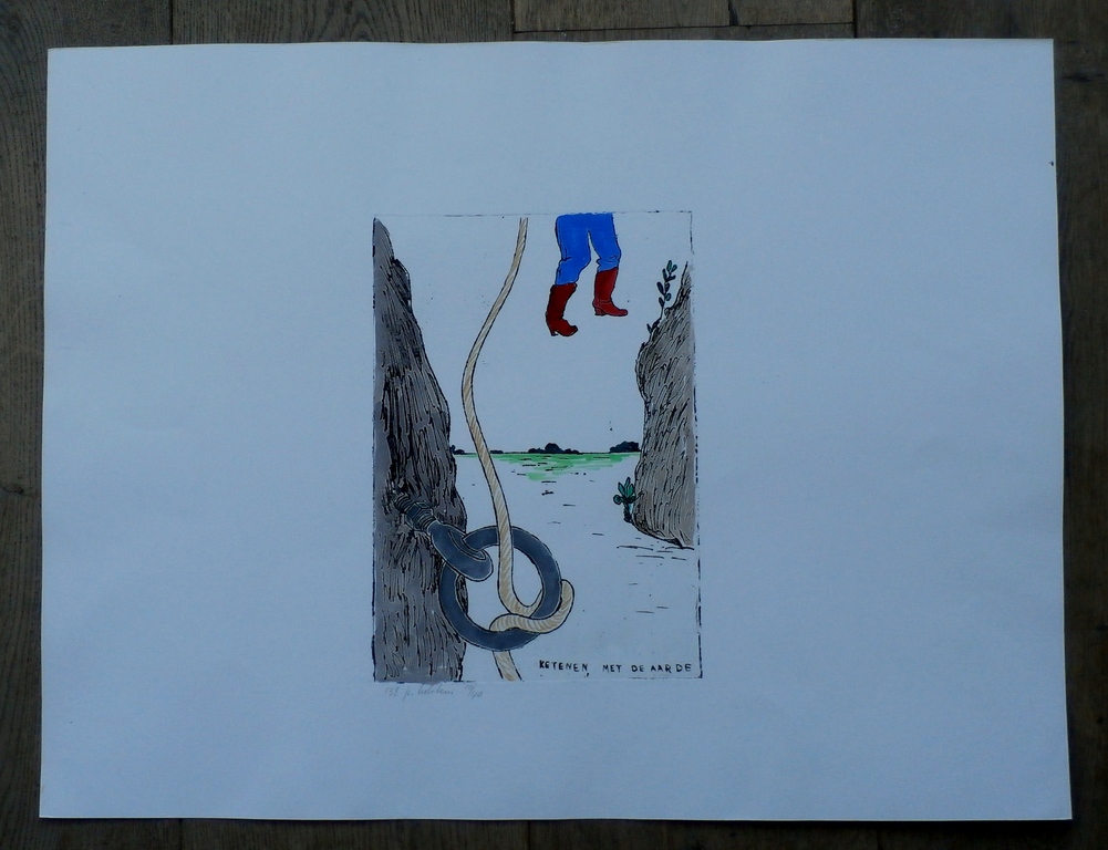 Pieter Holstein - kleurenets: Ketenen, met de aarde - gesigneerd  kopen? Bied vanaf 75!