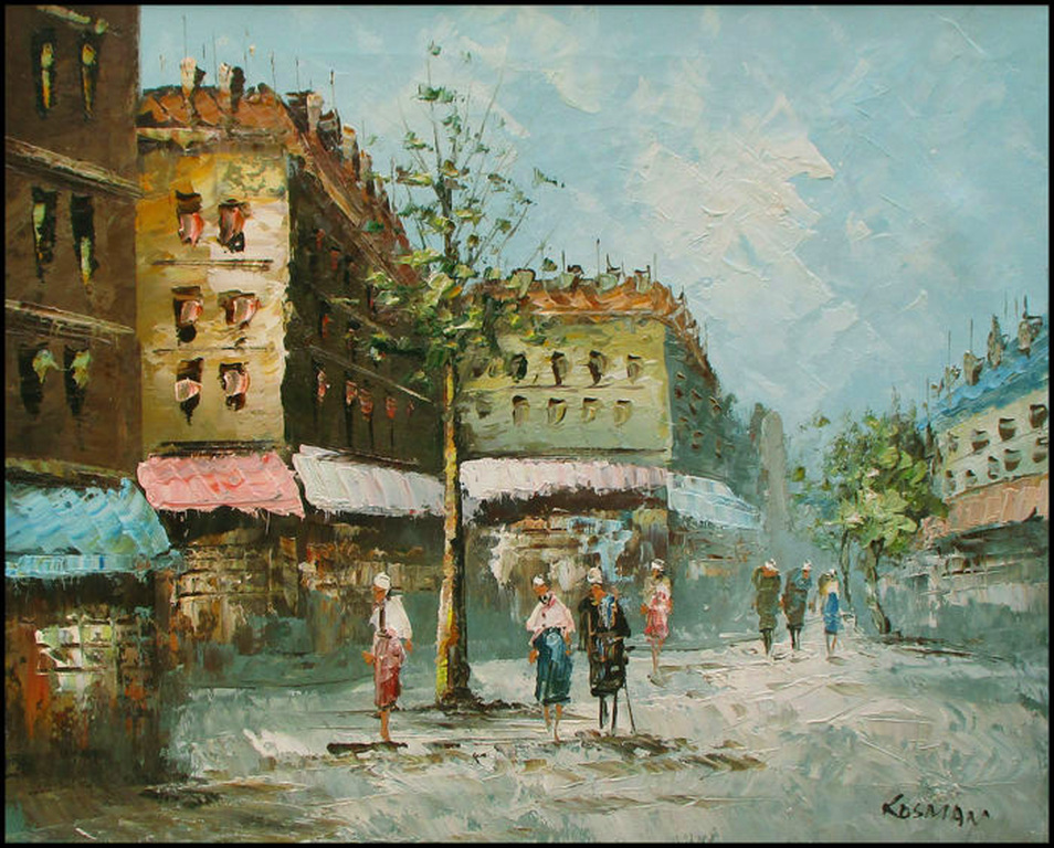 Kosman: acrylverf op doek, Parijs' stadsbeeld verkocht voor € 40!