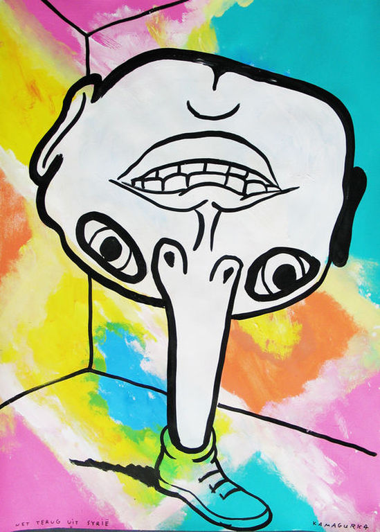 KAMAGURKA schilderij op papier, gesigneerd, groot formaat verkocht voor € 490!