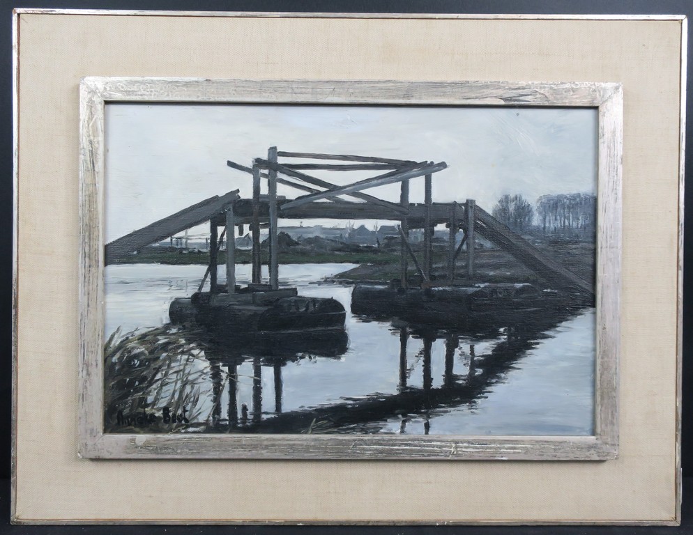 Anneke Boot: Olieverf op doek, Hollands landschap met brug - Ingelijst kopen? Bied vanaf 200!