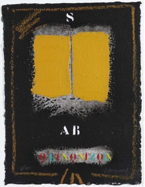 James Coignard: Carborundum gravure, Deux ocre jaune sur noir #1244 verkocht voor € 100!